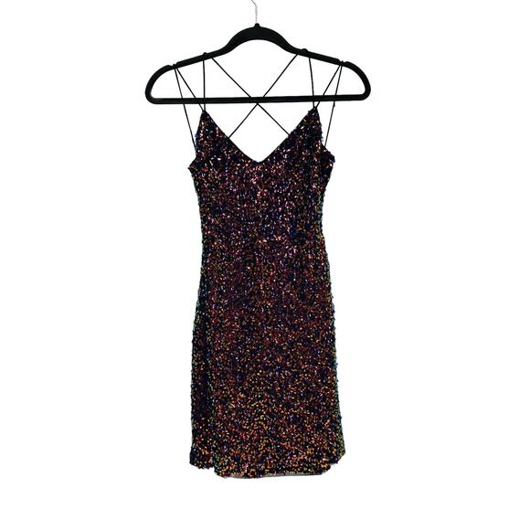 Lovely Day V Neck Spaghetti Strap Sequin Bodycon Dress Multicolor Women's Size M - Picture 1 of 9